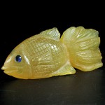 KG-014 Hand carved genuine natural gem gemstone Fire Opal in parrot Fish goldfish Shape Statue with 2 Genuine Blue Sapphires Inlaid in The Eyes
